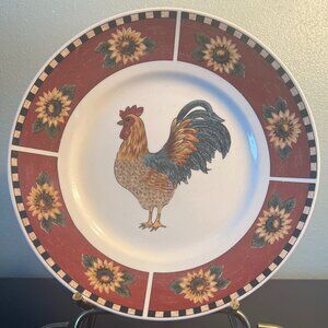 GIBSON Rooster and Sunflowers 9" Stoneware Lunch Plate / Salad Plate / Serving